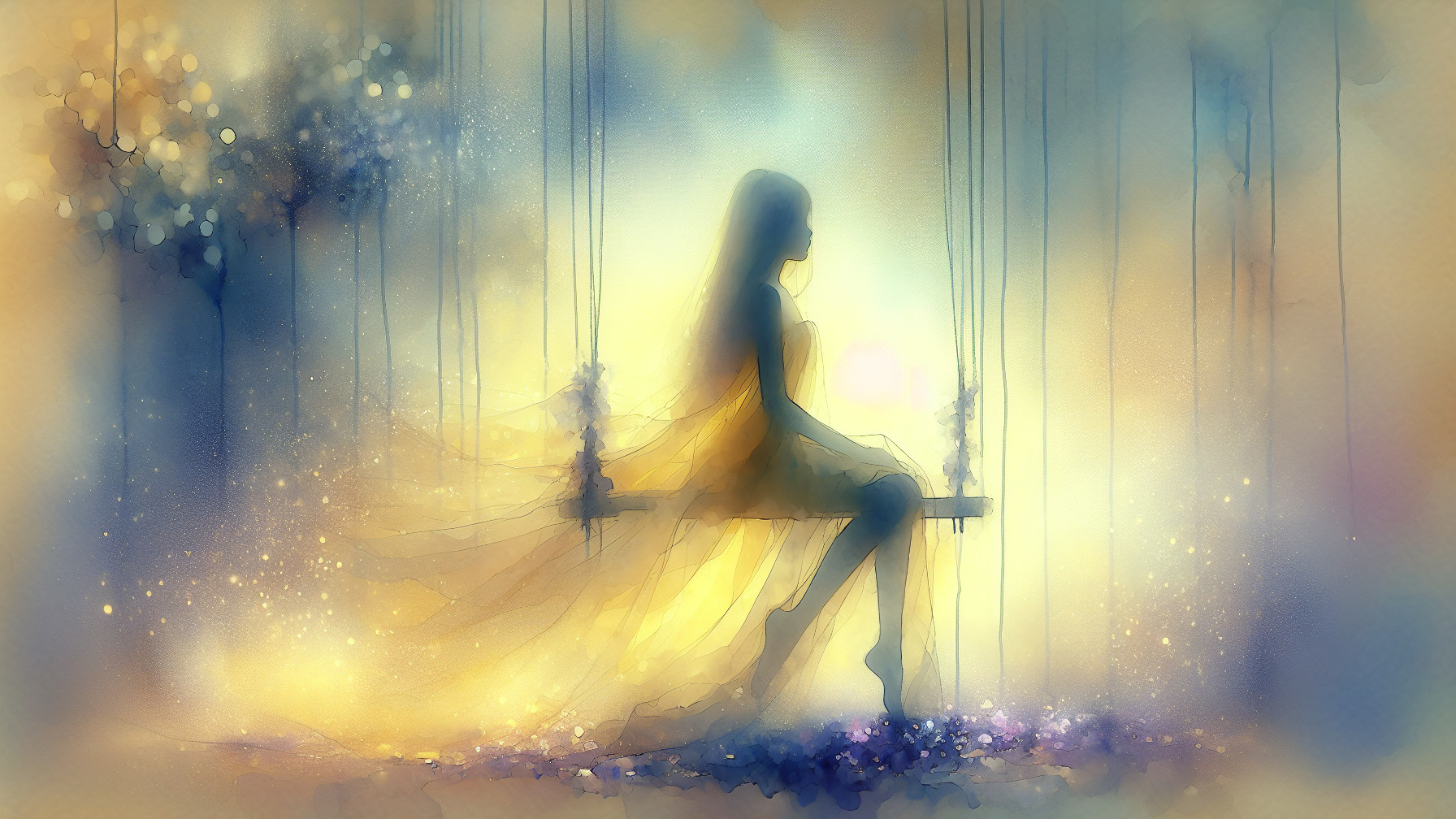 Serene Silhouette of Girl on Swing in Pastel Colors