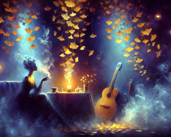 Silhouette of a Woman in a Magical Dimly Lit Room