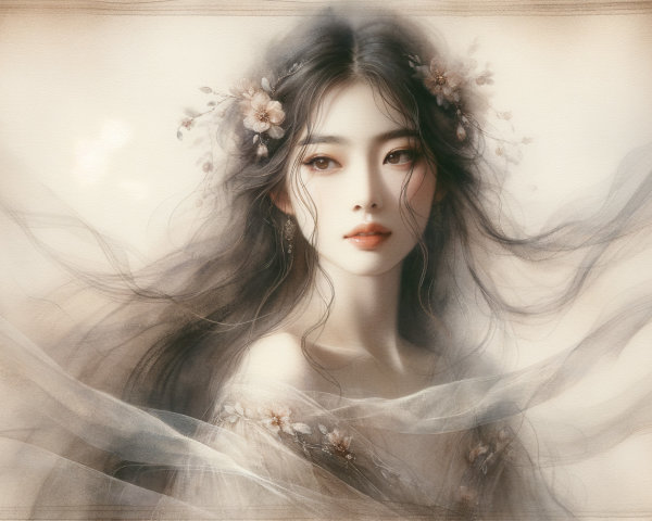 Serene Portrait of a Young Woman with Flowers