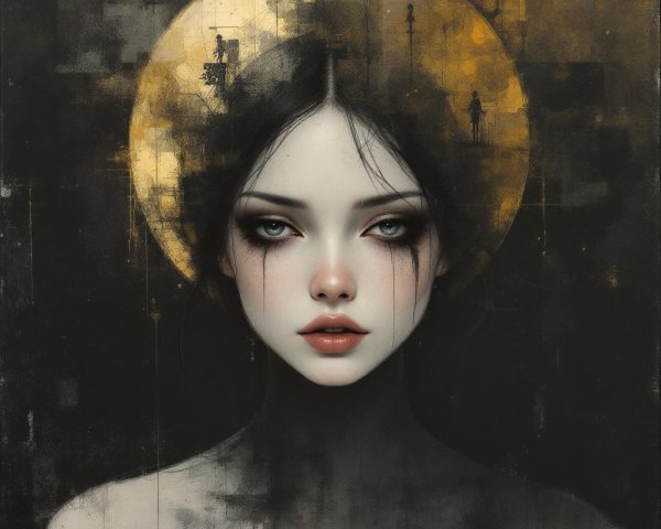 Portrait of a Woman with Large Eyes and Golden Halo