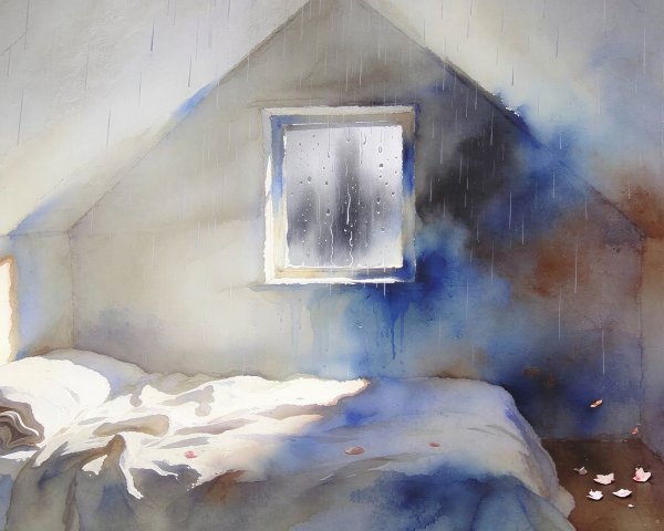 Watercolor Painting of a Minimalist Attic Room