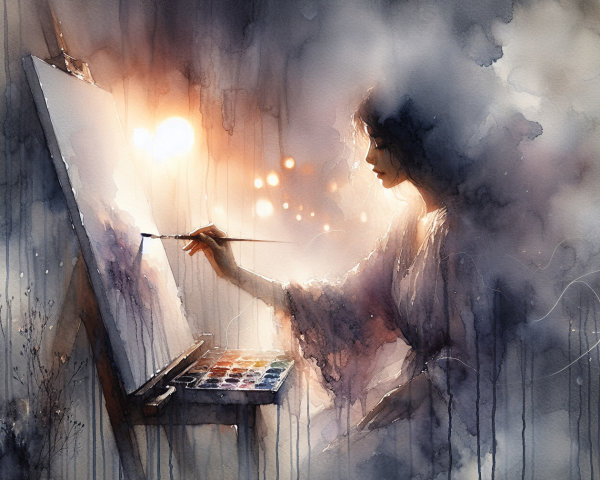 Silhouetted Figure Painting in Soft Ethereal Light
