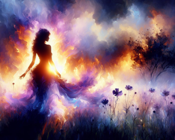 Silhouette Against Vibrant Swirling Background