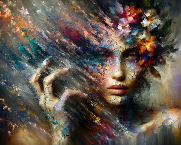 Surreal Portrait of a Woman with Floral Patterns
