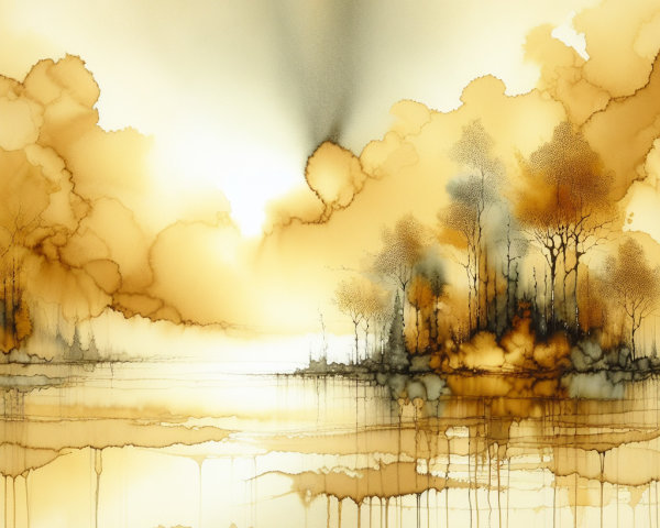 Serene Landscape with Earthy Tones and Reflective Water