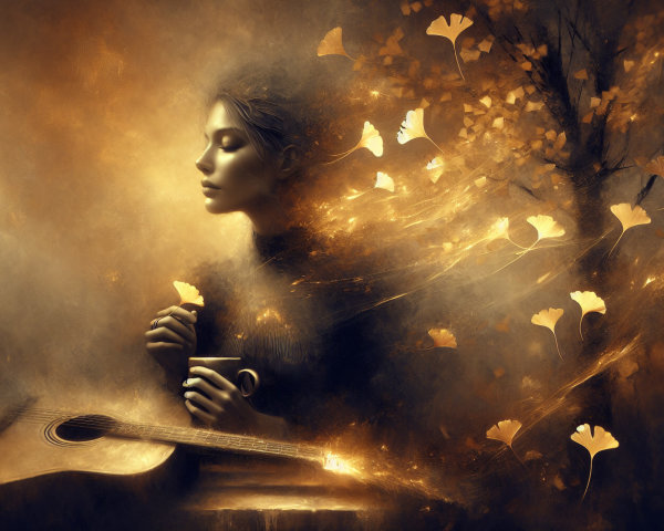 Ethereal Scene of a Serene Woman with Nature Elements