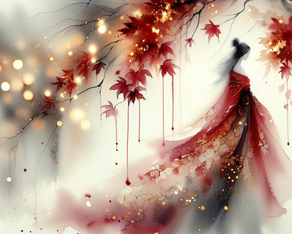 Ethereal Figure in Autumn Hues and Watercolor Style