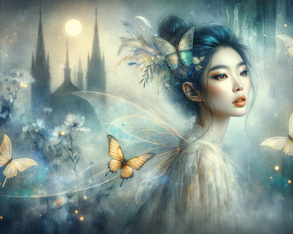 Ethereal Portrait of a Woman with Butterfly Wings