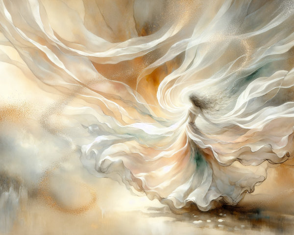 Swirling Figure in Ethereal Cream and Warm Tones