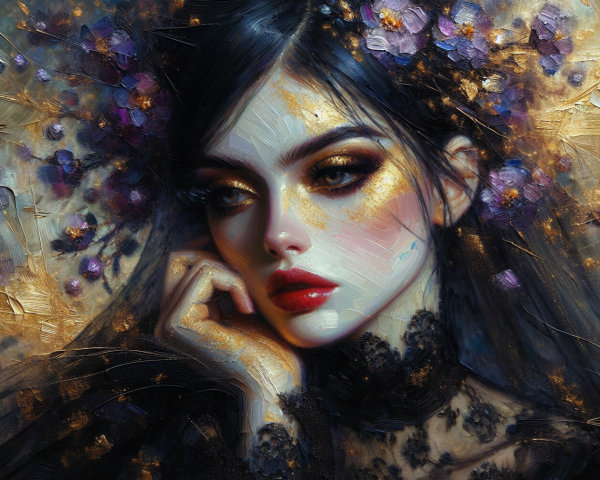 Portrait of a woman with lace and floral accents