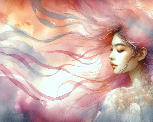 Ethereal Portrait of a Young Woman in Watercolor