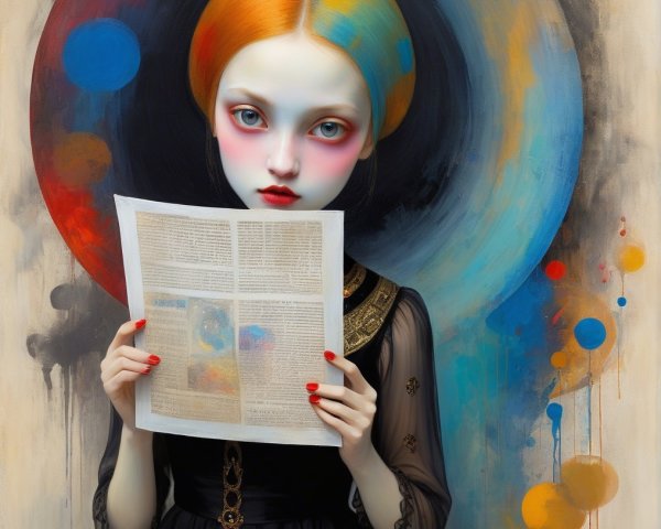 Portrait of a Young Woman with Colorful Hair and Newspaper