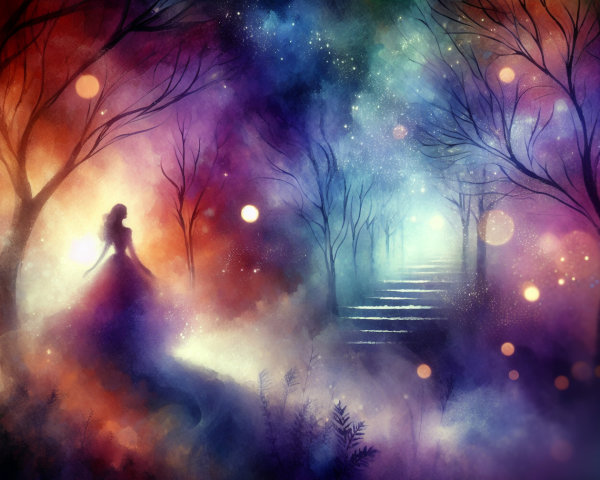 Dreamlike Scene with Silhouette in Vibrant Colors