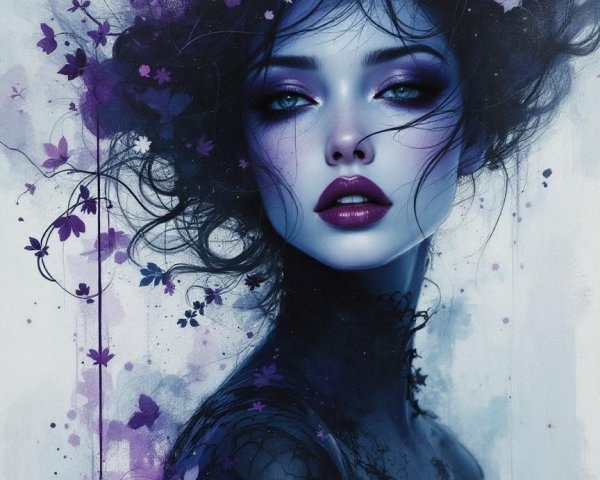 Ethereal portrait of a woman with butterflies and flowers