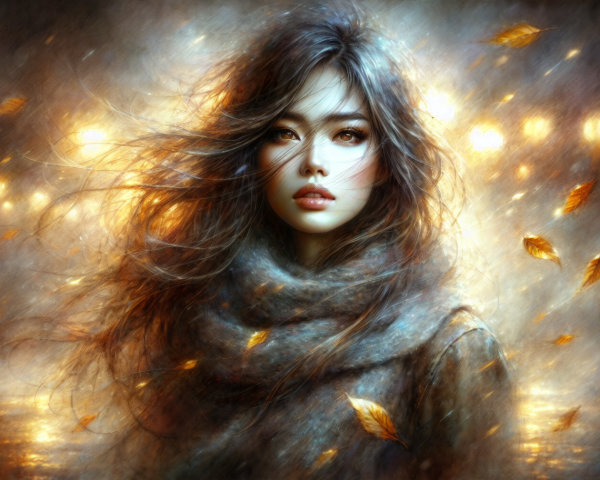 Portrait of a Young Woman with Ethereal Background