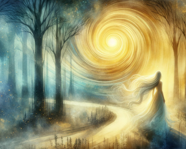 Enchanting forest scene with radiant sun and fog