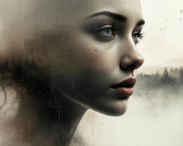 Photorealistic Double Exposure Portrait of a Woman