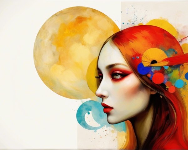 Portrait of a Woman with Red Hair and Abstract Background