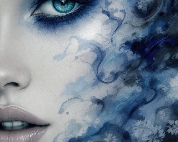 Close-Up of Woman's Face with Ethereal Blue Tones