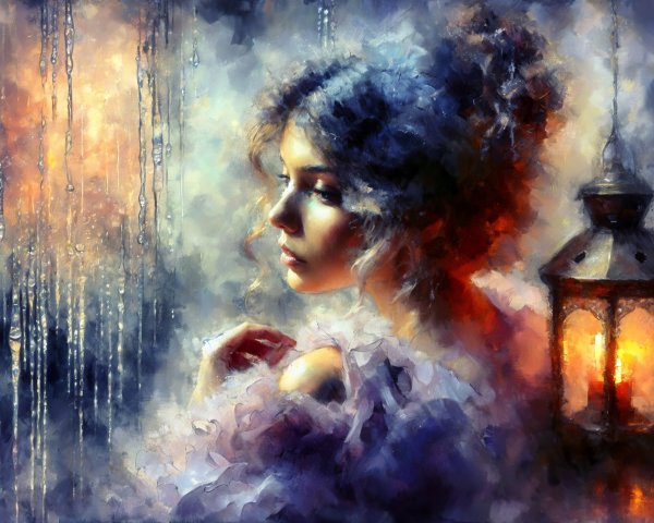 Ethereal Scene of a Young Woman in Misty Atmosphere