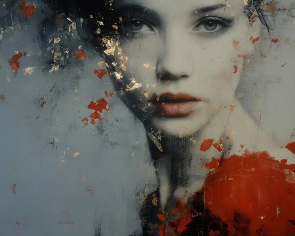 Mixed Media Painting of Woman in Silver and Gray