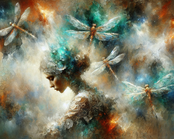Surreal Scene of Woman with Lace and Cosmic Colors