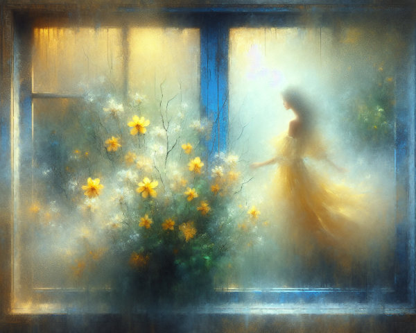 Ethereal Figure in Yellow Dress by Misty Window