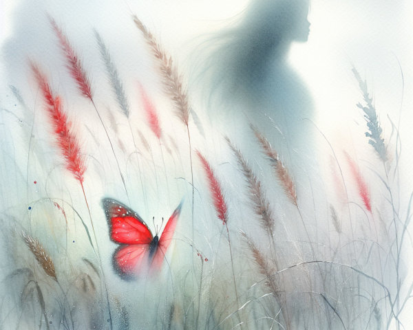 Translucent Woman in Ethereal Nature Scene