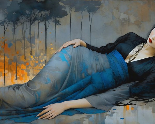 Serene Woman in Elegant Gown on Textured Background