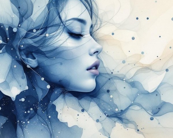 Ethereal Portrait of a Woman in Soft Blue and White
