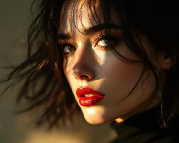 Close-up of a young woman with striking features