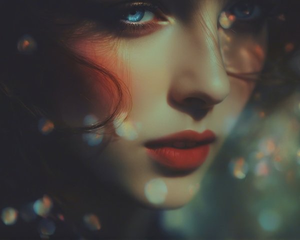 Portrait of a Woman with Blue Eyes and Red Lips