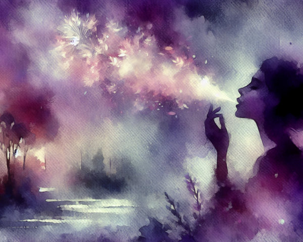 Watercolor Illustration of Woman with Mystical Atmosphere