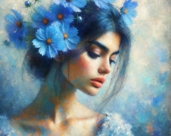 Serene Portrait of Young Woman with Floral Crown
