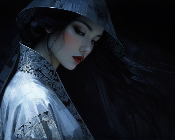 Elegant Woman in Traditional Attire with Kimono