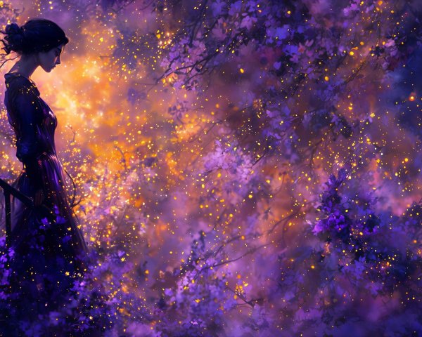 Solitary Figure on Staircase in Ethereal Landscape