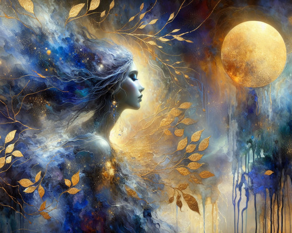 Mystical Woman Surrounded by Celestial Patterns