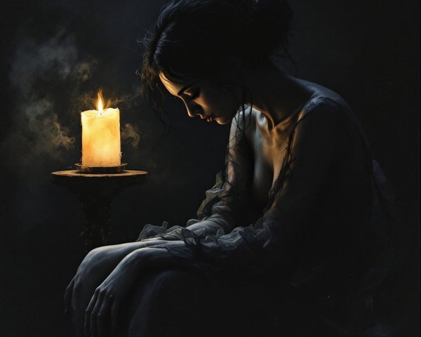 Solitary figure in candlelight evokes introspection and beauty