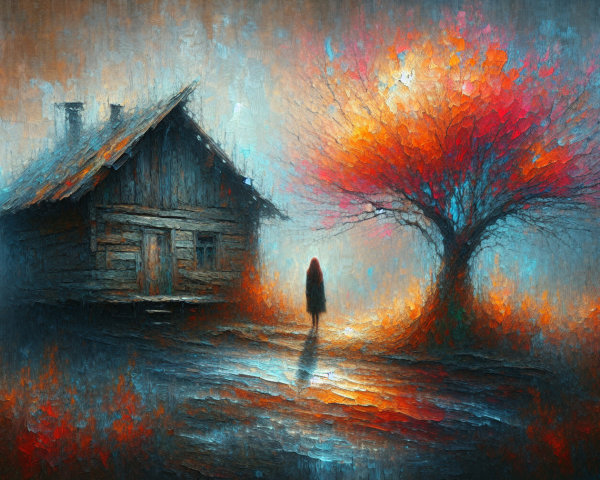 Solitary Figure on Winding Path in Autumn Landscape