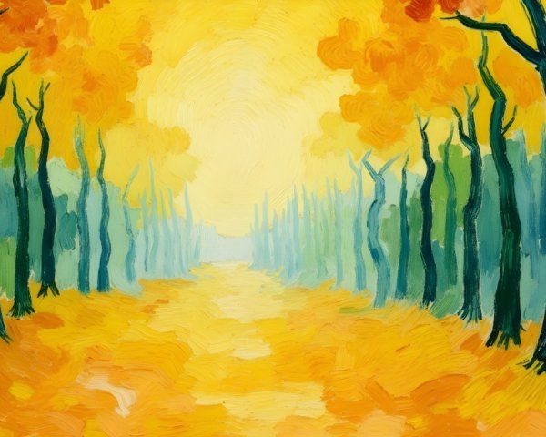 Vibrant Autumn Landscape with Winding Path and Trees