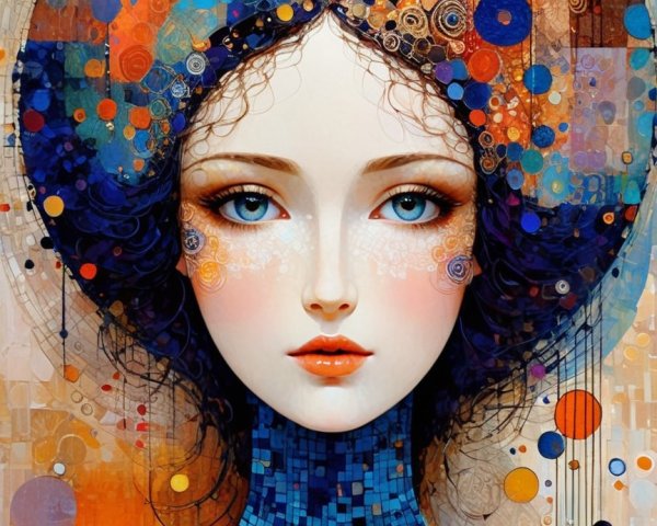 Surreal Digital Painting of a Woman with Fractal Elements