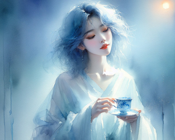 Ethereal Watercolor Portrait of a Young Woman
