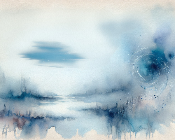 Serene Watercolor Landscape with Soft Blue Tones