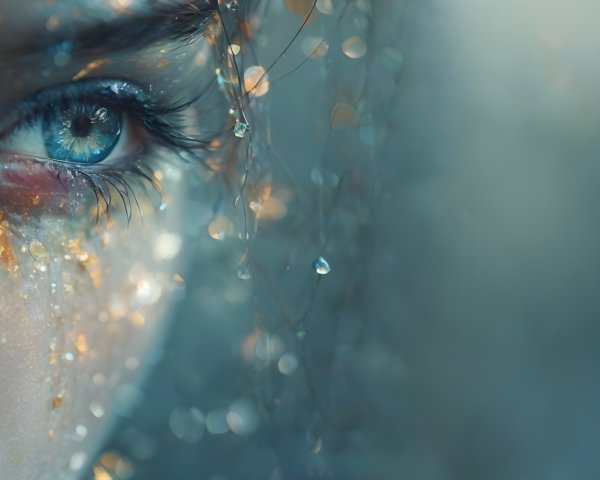 Close-Up of an Expressive Eye with Sparkling Droplets