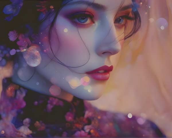 Portrait of a Young Woman with Delicate Flowers