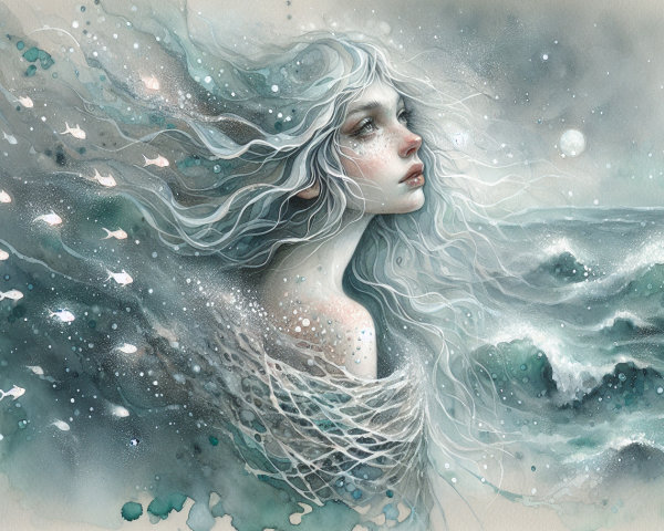 Ethereal Underwater Scene with Young Woman and Waves