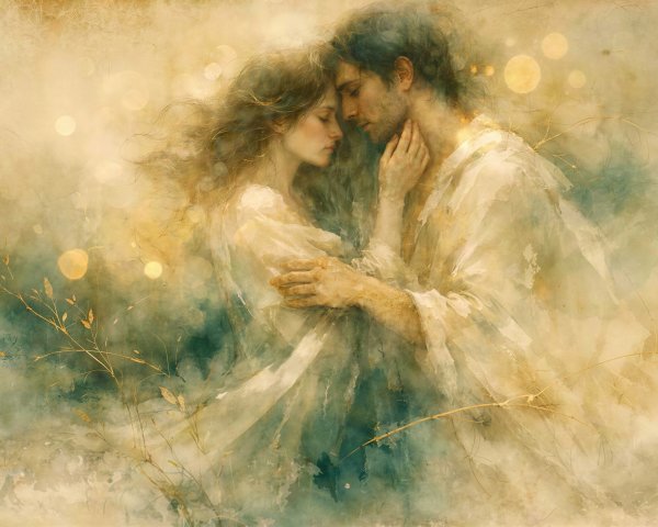 Elegant Embrace of Man and Woman in Painterly Style