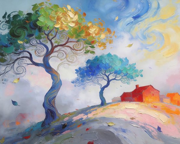 Impressionistic Oil Painting of Autumn Landscape