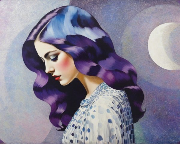 Profile of a Woman with Purple and Blue Hair Artwork