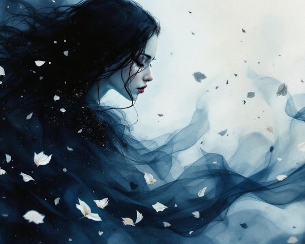 Serene Woman Surrounded by Mist and Petals